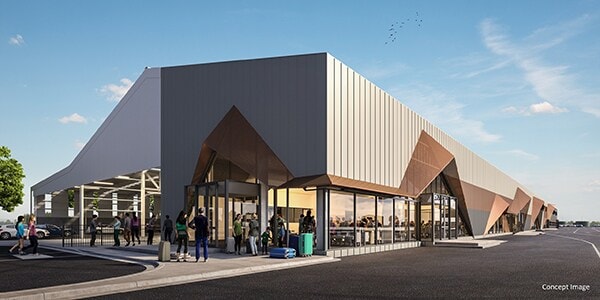external ground level view of terminal entrance 600px x